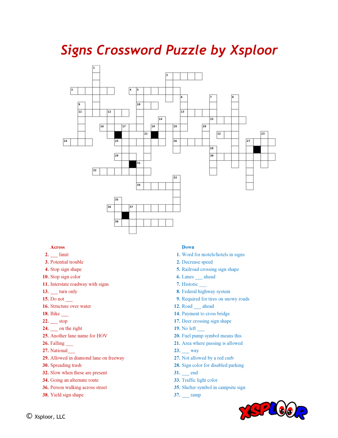 Signs Crossword Puzzle by XSPLOOR XSPLOOR