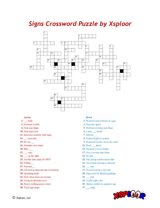 Signs Crossword Puzzle by XSPLOOR XSPLOOR